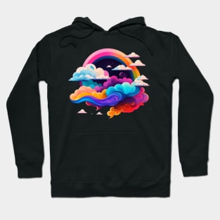 multi color clouds with rainbow Hoodie